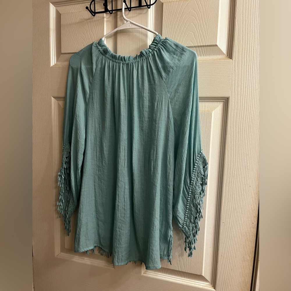 SPENCE~ Teal Women's Top~Fringe Details~S-P - Picture 7 of 9